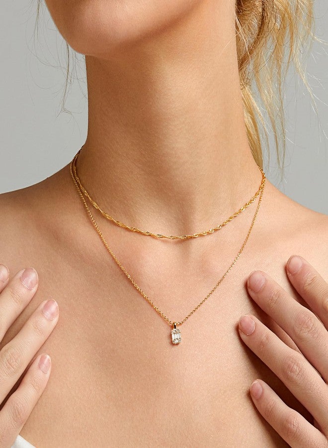 Zeffy Gold Necklace for Women, Dainty Layered Diamond Pendant Necklaces Simple CZ Solitaire Necklace Trendy Cute Choker Gold Jewelry Gifts - Image 3
